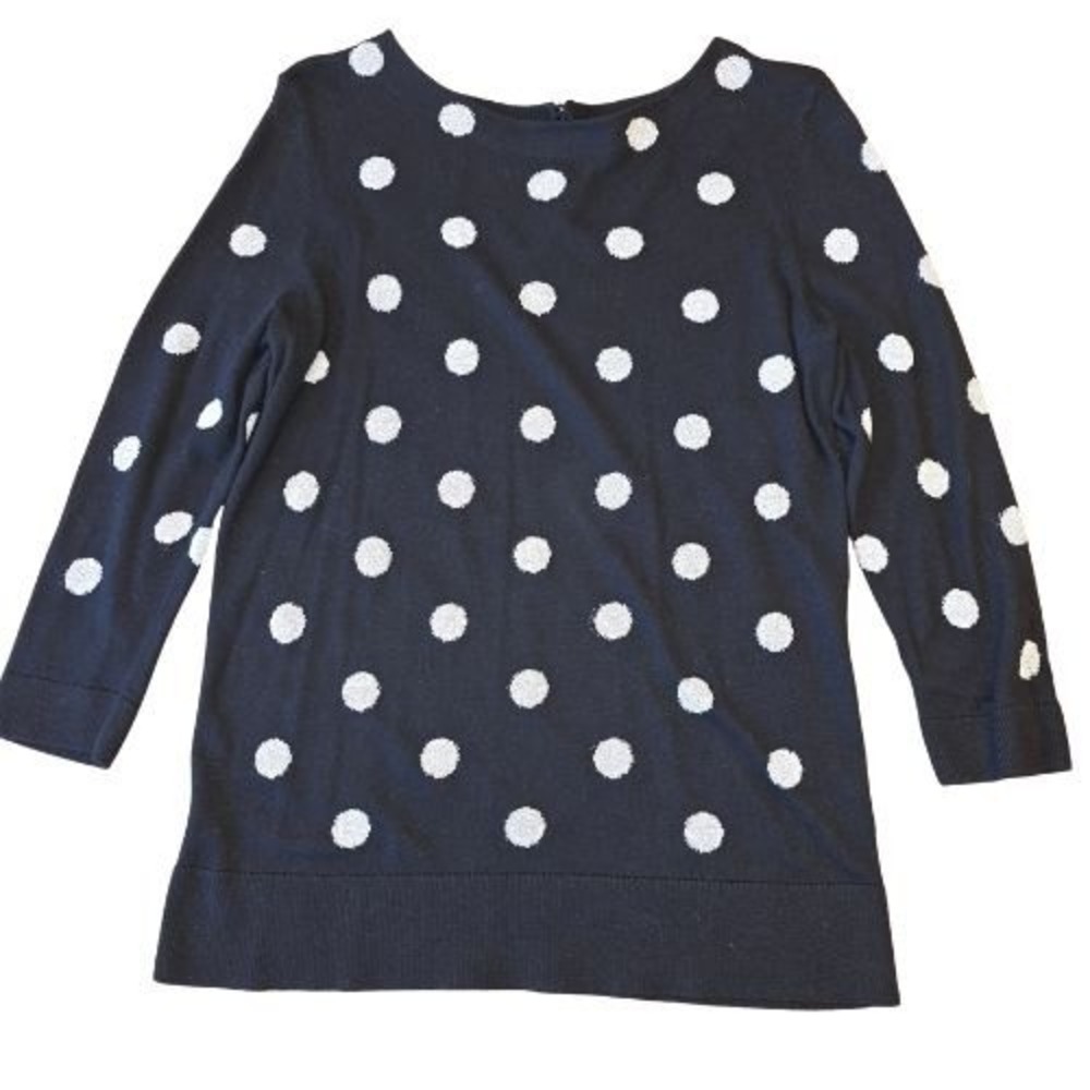 Womens Small Black Silver‎ Metallic Thread Polka Dot 3/4 Sleeve Sweater Talbots
